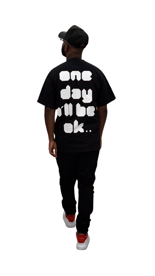 Back graphic of One Day I’ll Be OK oversized streetwear shirt by DEAD FUTURE